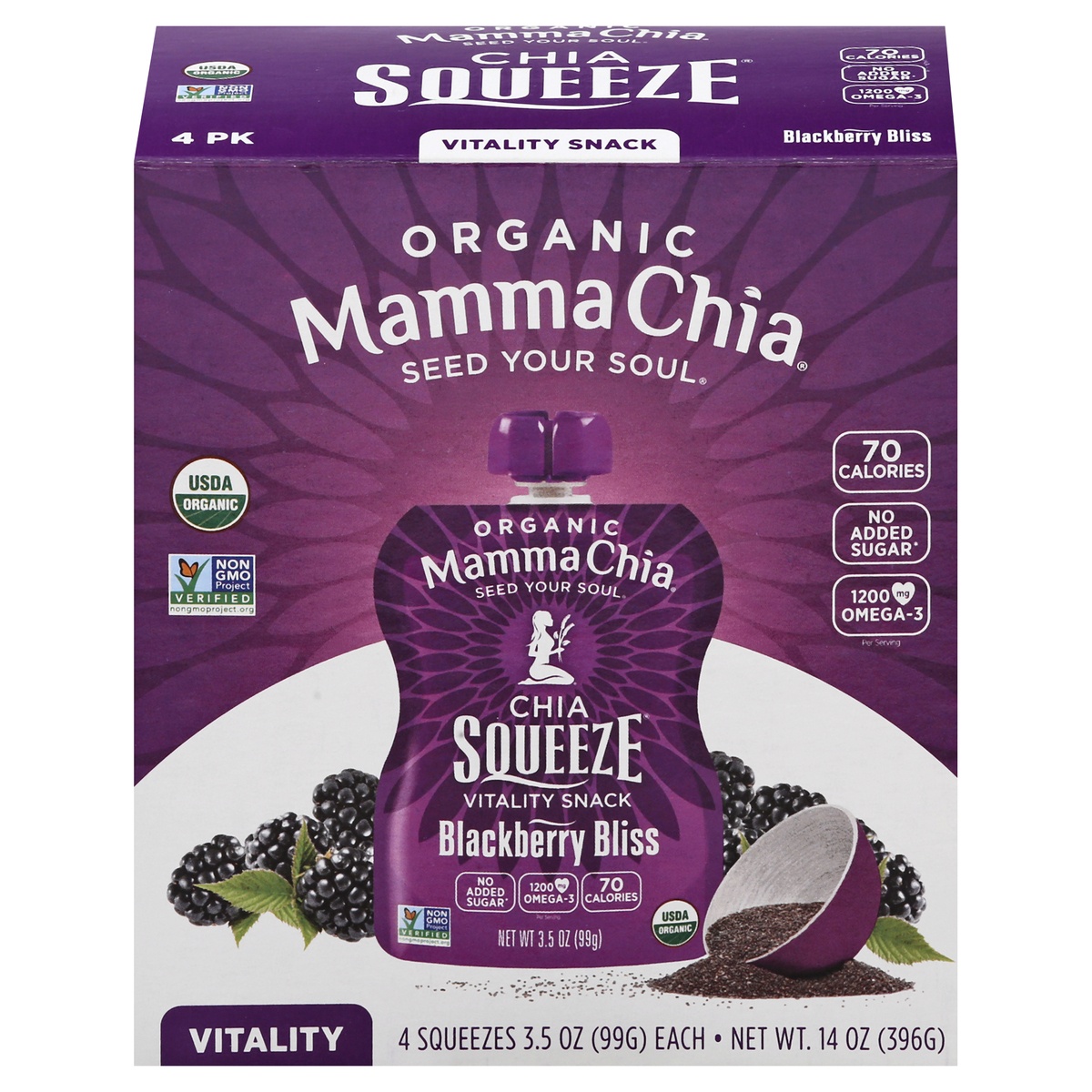 slide 1 of 1, Mamma Chia Blackberry Bliss Chia Squeeze - 3.5oz/4ct, 