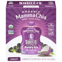 Mamma Chia Chia Squeeze Organic Blackberry Bliss Vitality Snack - 4 x 3.5 oz Pouches