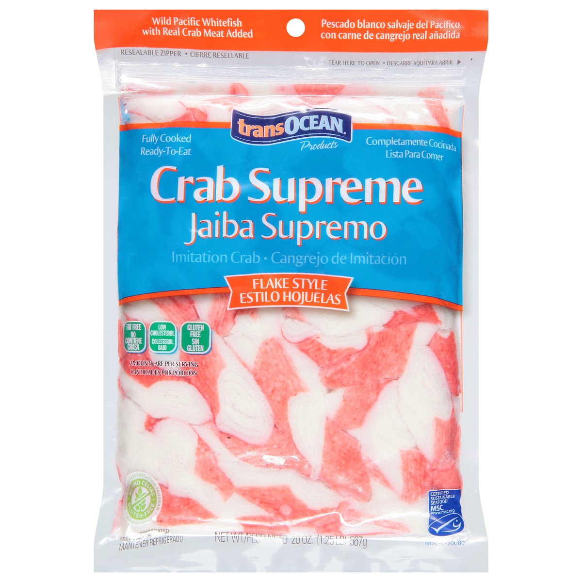 slide 10 of 14, Trans-Ocean Crab Supreme Flake Style Imitation Crab 20 oz, 20 oz