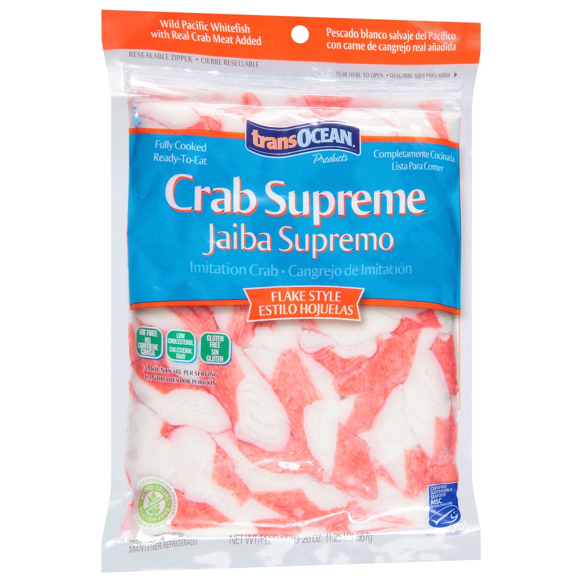 slide 12 of 14, Trans-Ocean Crab Supreme Flake Style Imitation Crab 20 oz, 20 oz