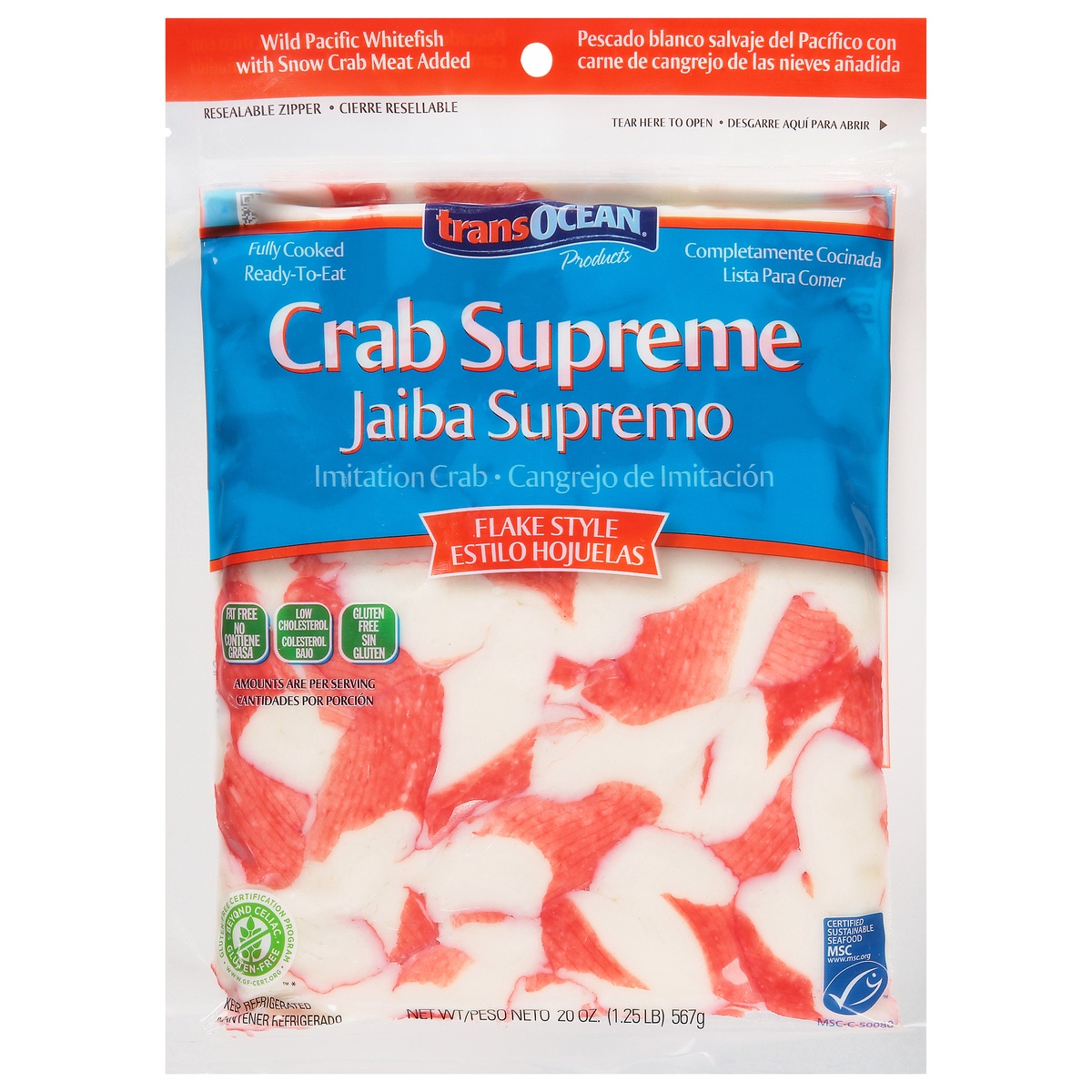 slide 1 of 9, Trans-Ocean Crab Supreme Flake Style Imitation Crab 20 oz, 20 oz