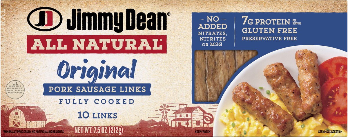 slide 2 of 9, Jimmy Dean All-Natural* Original Pork Sausage Links, 10 Count, 212.62 g