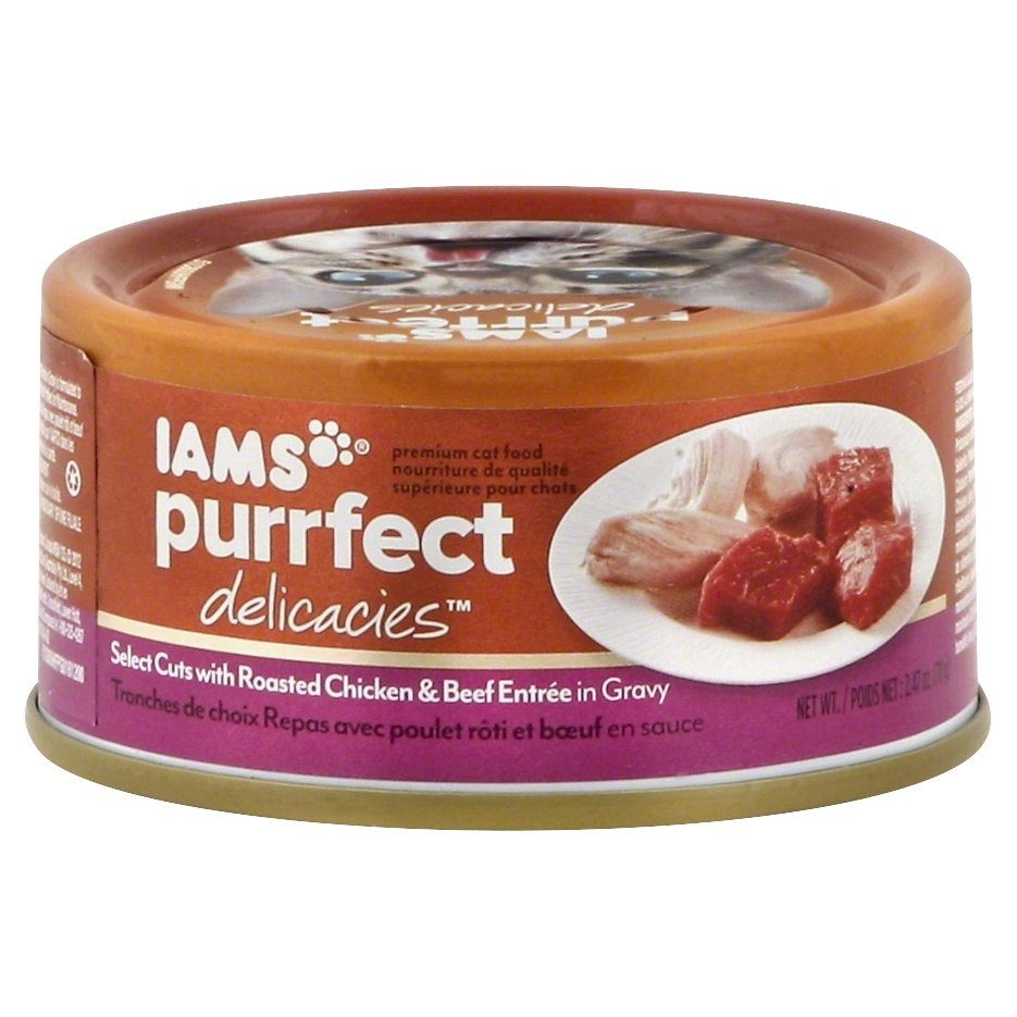 slide 1 of 7, IAMS Purrfect Delicacies Select Cuts With Roasted Chicken & Beef Entre In Gravy, 2.47 oz