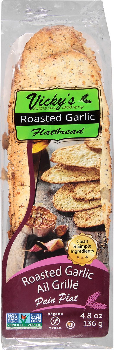 slide 9 of 9, Vickys Roasted Garlic Flatbread 4.8 oz, 4.8 oz