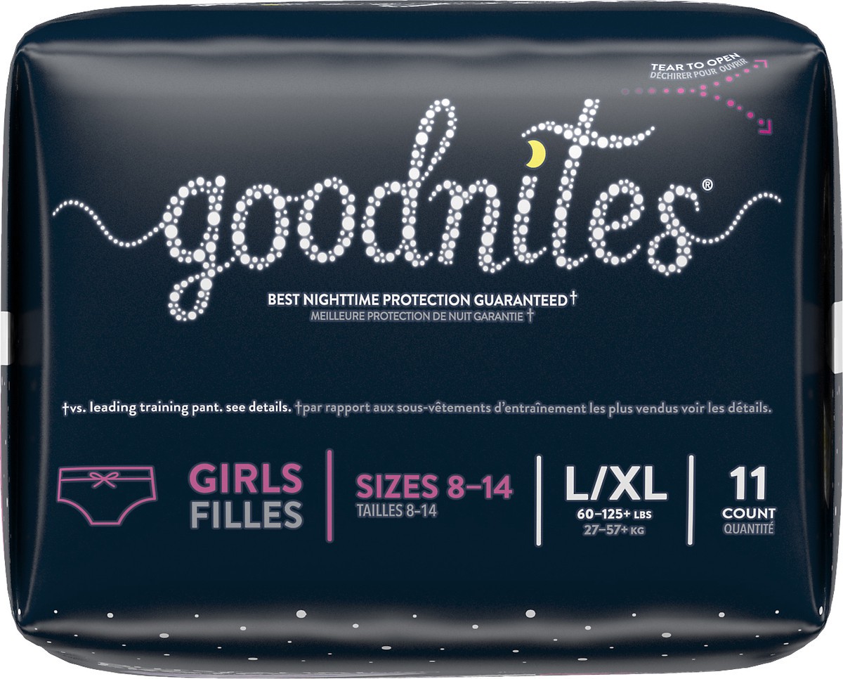 slide 3 of 9, GoodNites Goodnite Girls Youth Pant L/Xl, 11 ct