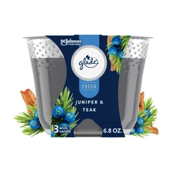 Glade 3-Wick Candle, Juniper & Teak, Fresh Collection, 6.8oz