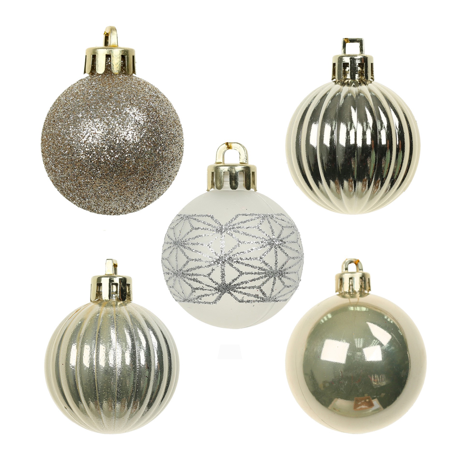 slide 3 of 3, 7 Pack 1.5" Silver & Gold Lattice Shatterproof Ball Ornaments By Ashland, 7 ct