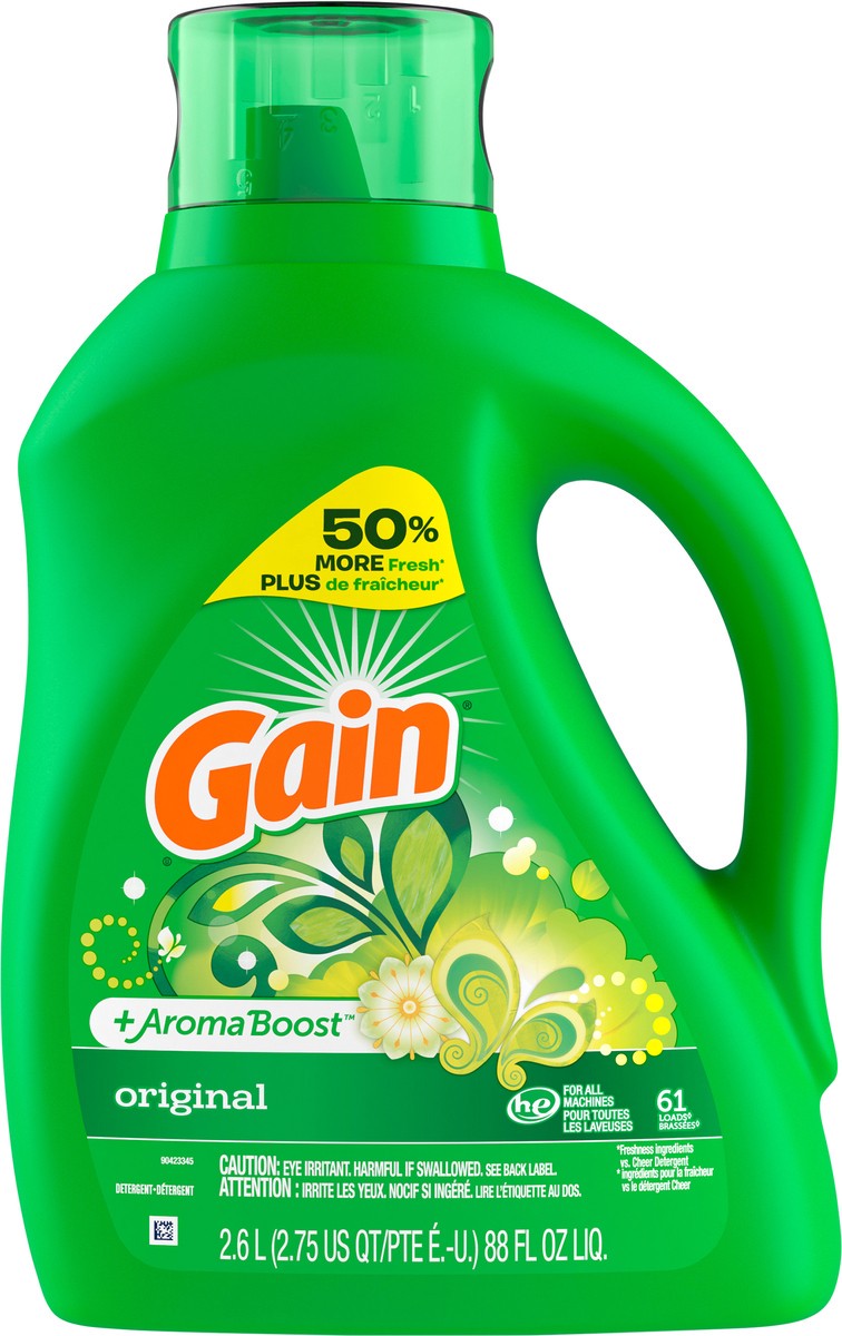 slide 2 of 4, Gain Liquid Laundry Detergent, Original Scent, 88 fl oz, 61 loads, Freshness + Odor Fighting, Laundry Detergent Liquid Soap, HE compatible, 88 fl oz