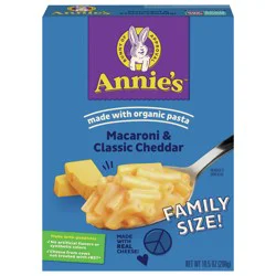 Annie''s Macaroni and Classic Cheddar, Made with Organic Pasta and Real Cheese, Family Size, 10.5 oz