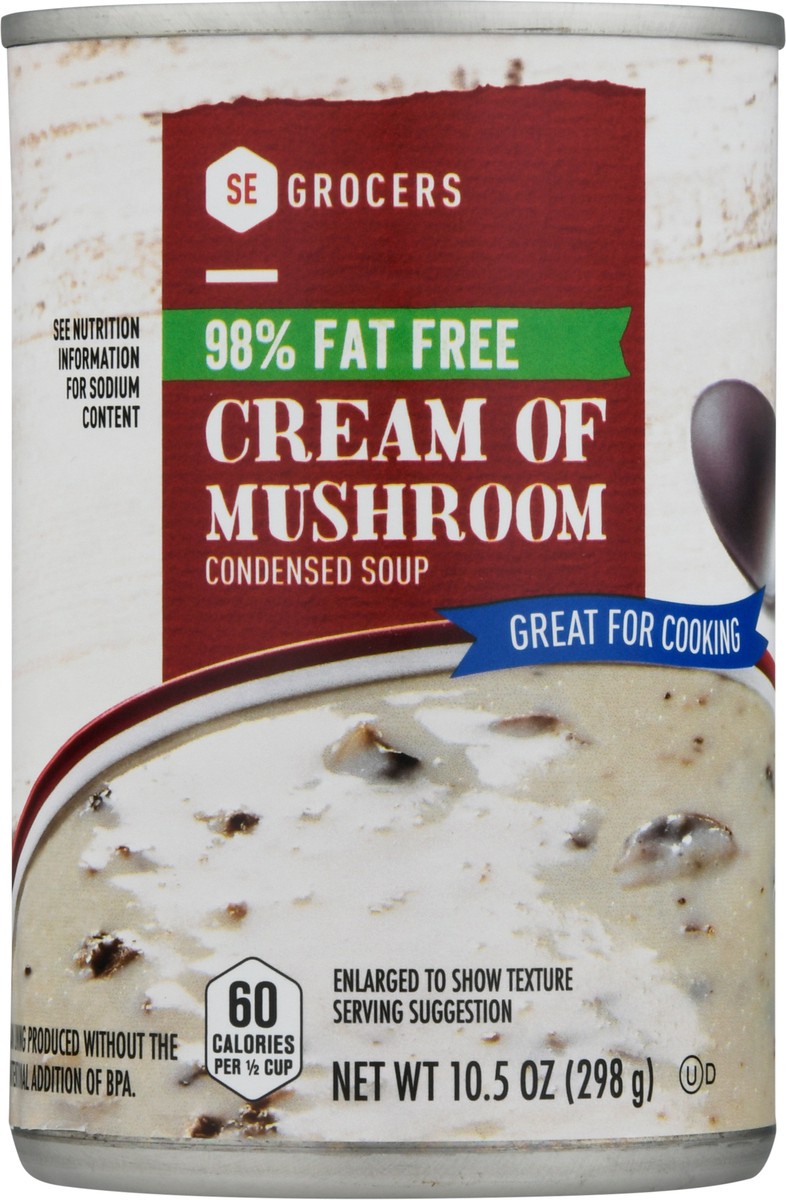 slide 1 of 13, SE Grocers 98% Fat Free Cream of Mushroom Condensed Soup, 10.5 oz