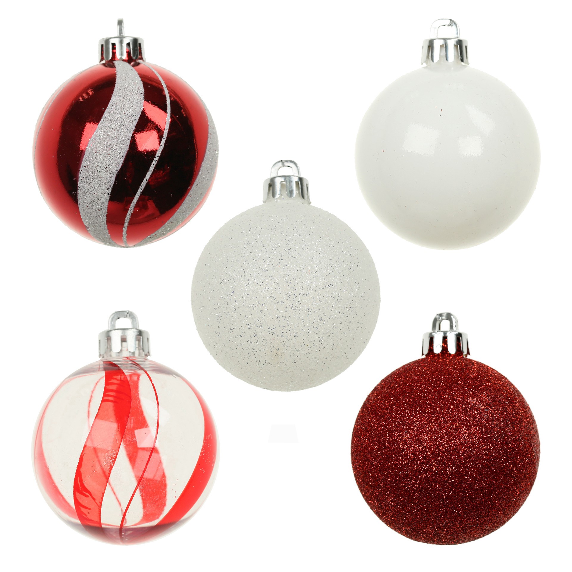slide 2 of 3, 5 Pack 2.2" Red & White Swirl Shatterproof Ornaments By Ashland, 5 ct