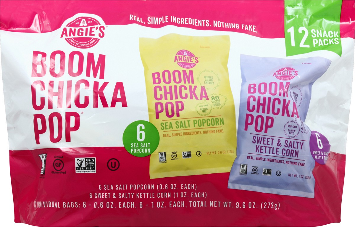 slide 2 of 2, Angie's BOOMCHICKAPOP Popcorn Variety Pack, Sea Salt and Sweet & Salty, 12-Count 9.6 oz., 1 oz