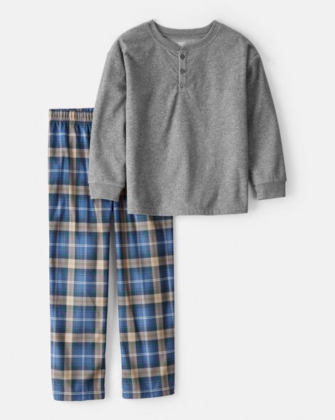 slide 1 of 2, Carter's Carters Boys Plaid Fleece Loose Fit 2-Piece Pajamas - Grey/Blue Multi 8, 2 pc
