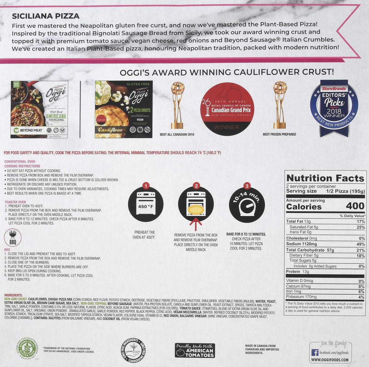 slide 2 of 9, Oggi Plant-Based Siciliana Pizza 13.76 oz, 13.76 oz