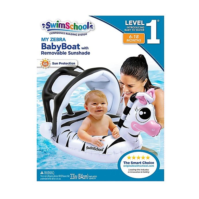 slide 1 of 1, SwimSchool My Zebra Baby Boat with Sun Shade - White/Black, 1 ct