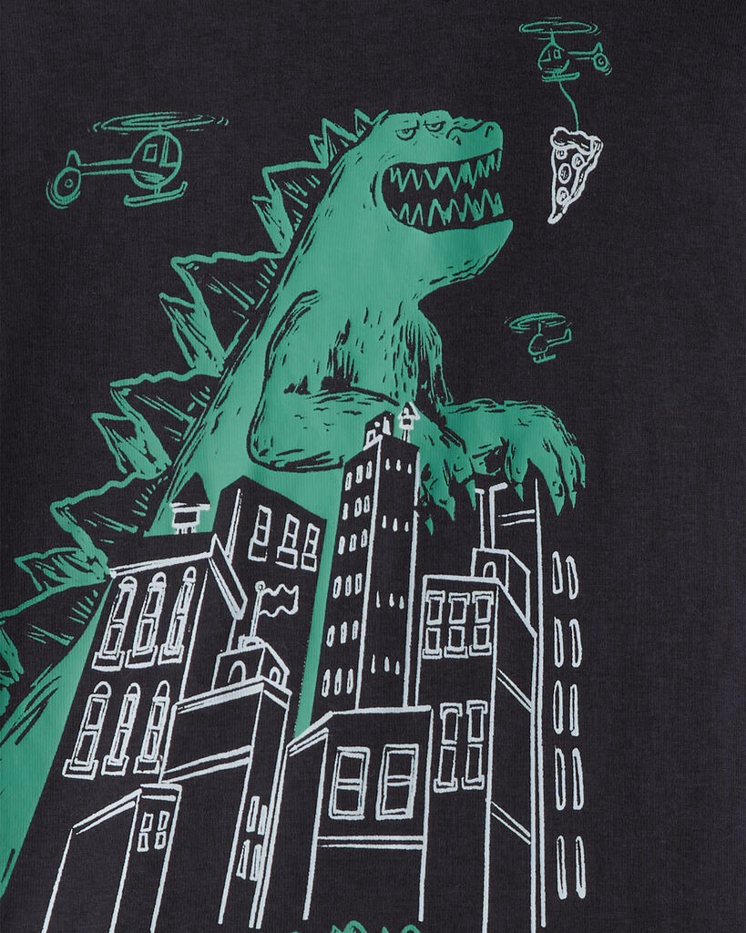 slide 3 of 3, Carter's Boys Godzilla 100% Cotton Loose Fit 4-Piece Pajamas - Black/Green Black/Green 5, 4 pc