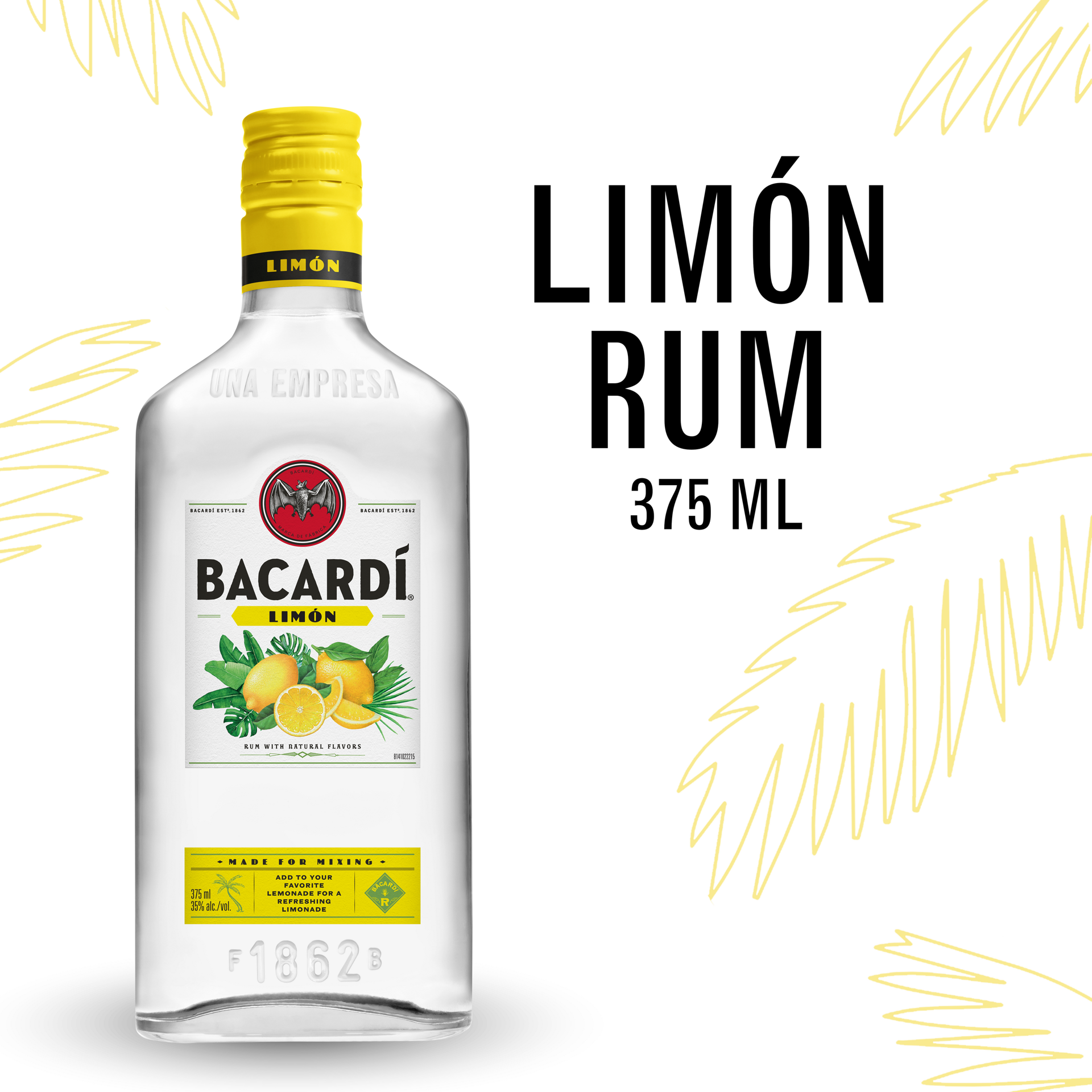 slide 1 of 5, Bacardí Bacardi Limon Rum, Gluten Free 35% 37.5Cl/375Ml, 375 ml