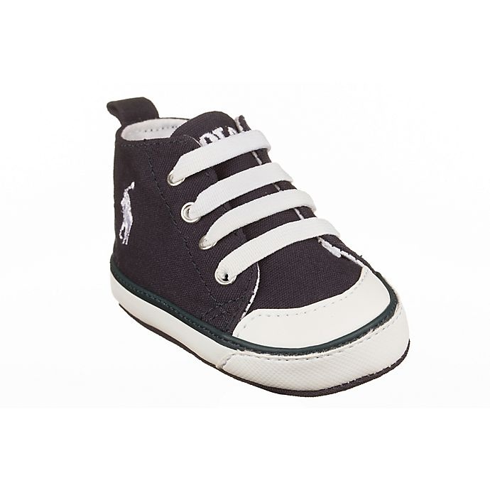 slide 1 of 1, Ralph Lauren Layette Size 0-6W Canvas Lace Up Hi Top Sneaker - Navy, 1 ct