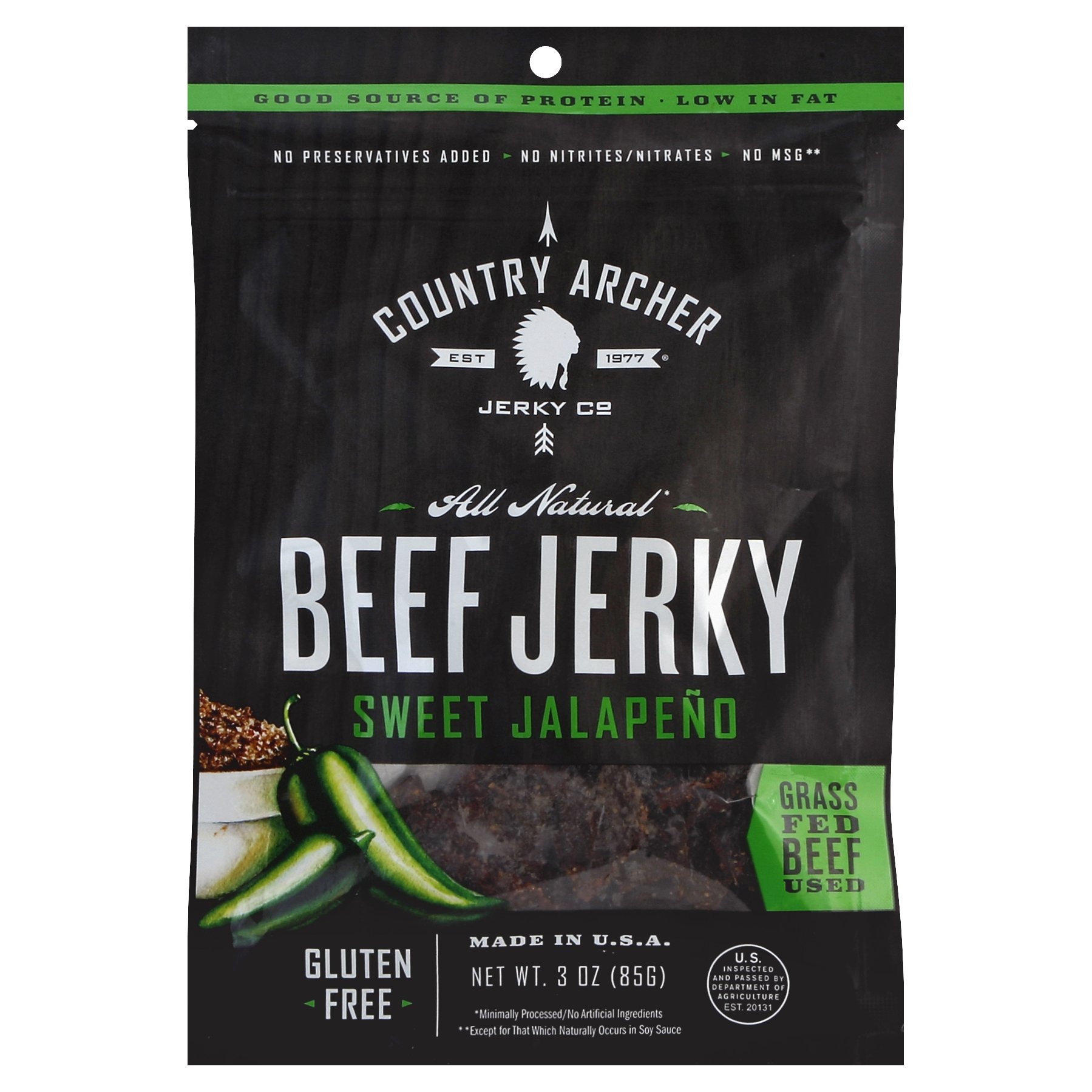 slide 1 of 1, Country Archer Sweet Jalapeno Beef Jerky, 3 oz