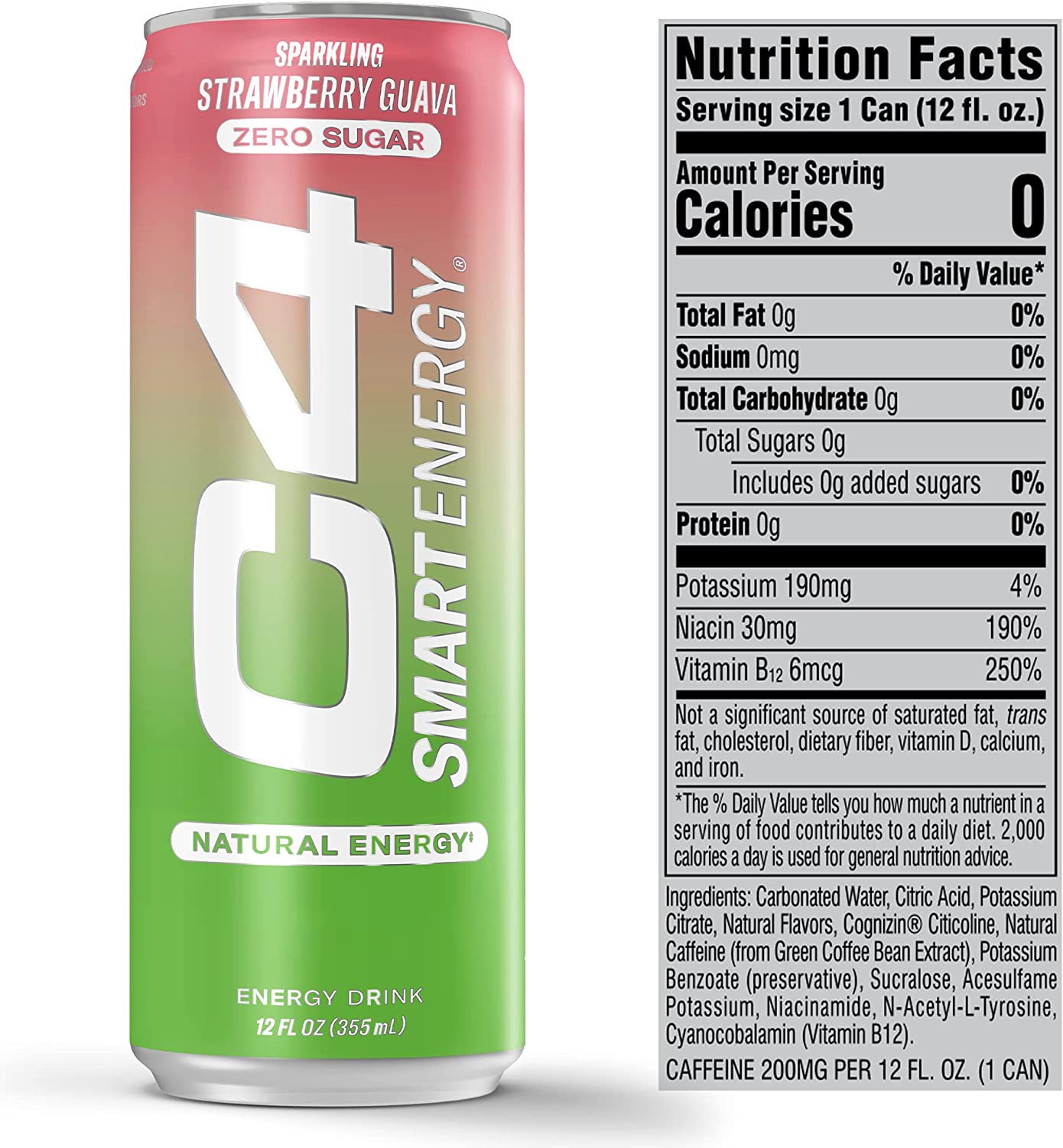slide 2 of 3, C4 Sport Smart Energy Zero Sugar Sparkling Strawberry Guava Energy Drink 12 fl oz, 12 fl oz