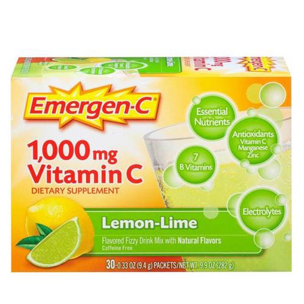 slide 1 of 1, Emergen-C Lemon-Lime Vitamin C Drink Mix, 30 ct; 0.32 oz