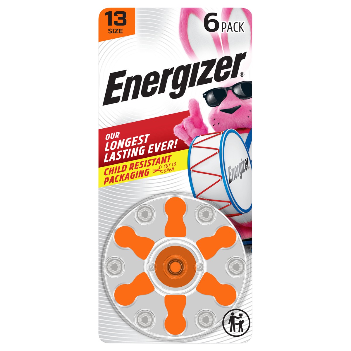 slide 1 of 5, Energizer Hearing Aid Batteries Size 13, Orange Tab, 6 Pack, 6 ct