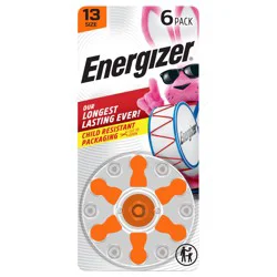 Energizer Hearing Aid Batteries Size 13, Orange Tab, 6 Pack