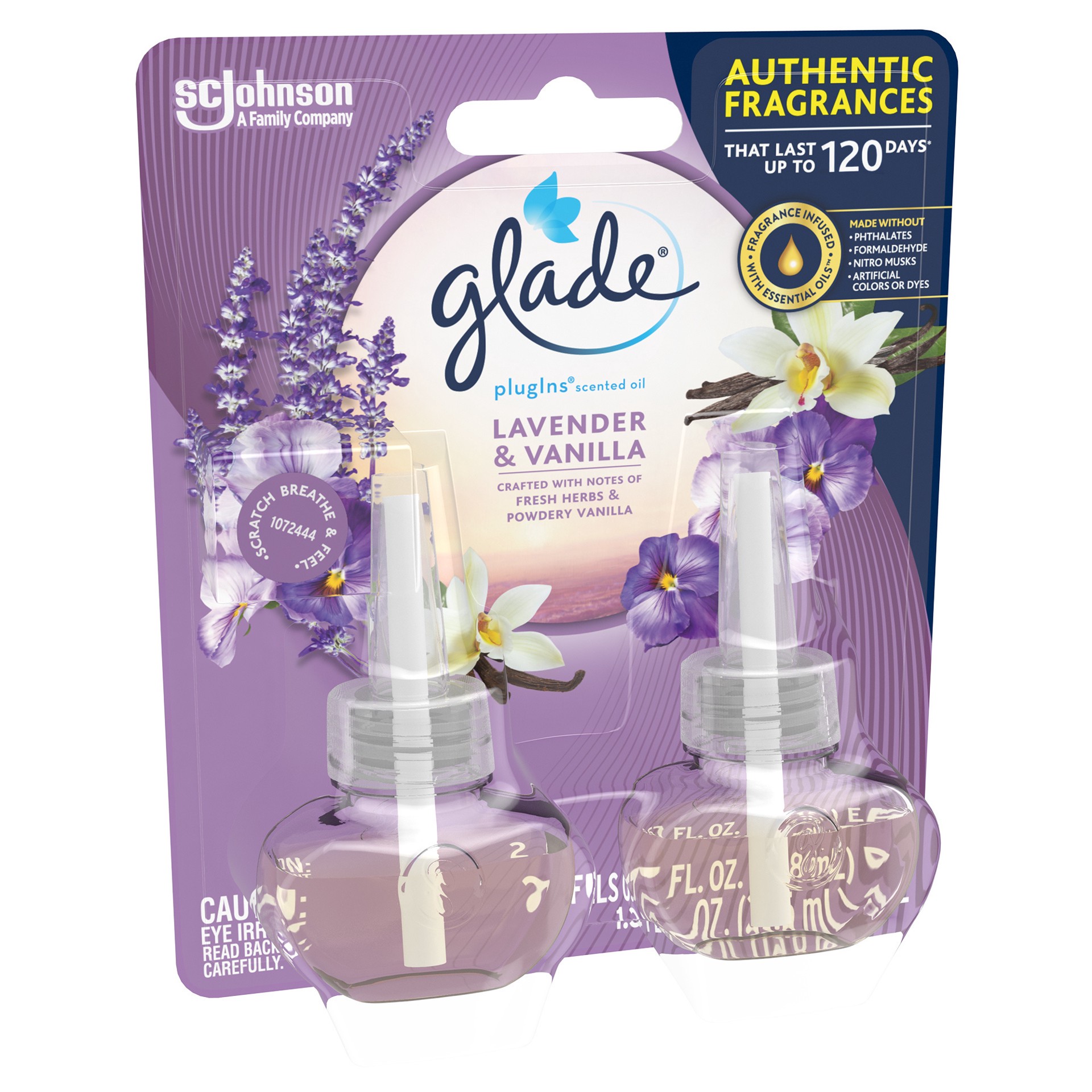 slide 4 of 5, Glade PlugIns Scented Oil 2 Refills, Air Freshener, Lavender & Vanilla, 2 x 1.34 oz, 1.34 fl oz