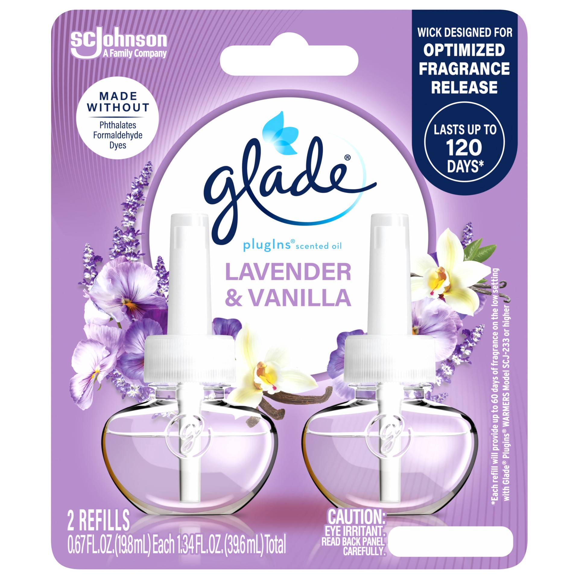 slide 1 of 5, Glade PlugIns Scented Oil 2 Refills, Air Freshener, Lavender & Vanilla, Essential Oil Infused Wall Plug In, 1.34 FL OZ, Pack of 2, 1.34 fl oz