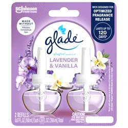 Glade PlugIns Scented Oil 2 Refills, Air Freshener, Lavender & Vanilla, Essential Oil Infused Wall Plug In, 1.34 FL OZ, Pack of 2