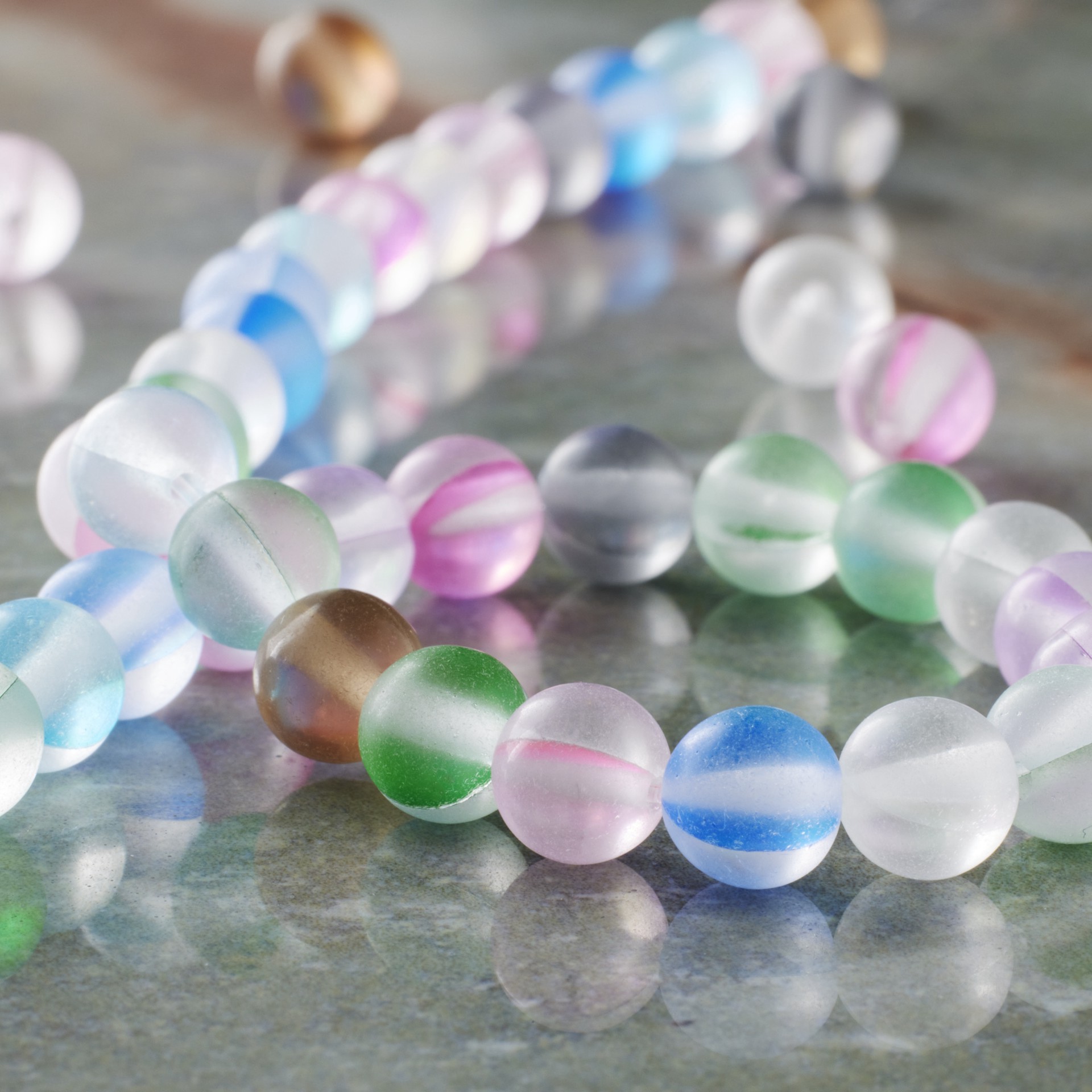 slide 3 of 4, Multicolor Matte Glass Round Beads By Bead Landing, 6 mm