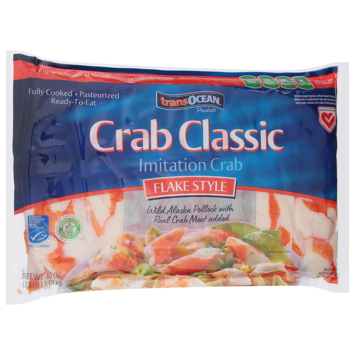 slide 2 of 9, Trans-Ocean Crab Classic Flake Style Imitation Crab 40 oz, 40 oz