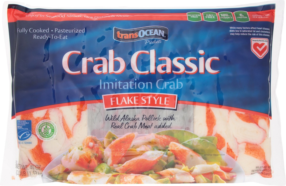 slide 6 of 9, Trans-Ocean Crab Classic Flake Style Imitation Crab 40 oz, 40 oz