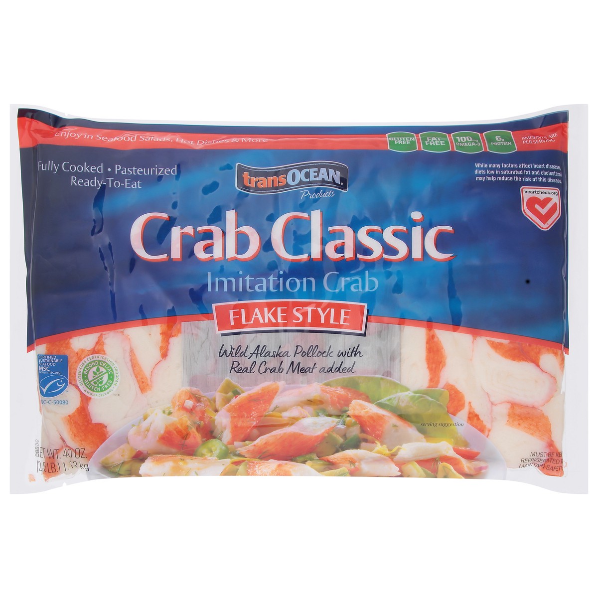 slide 1 of 9, Trans-Ocean Crab Classic Flake Style Imitation Crab 40 oz, 40 oz