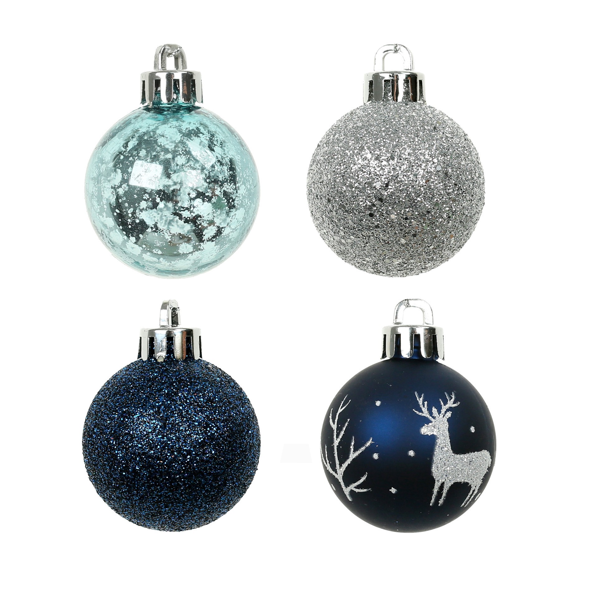 slide 3 of 3, 7 Pack 1.5" Blue & Silver Reindeer Shatterproof Ball Ornaments By Ashland, 7 ct