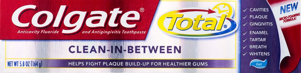 slide 6 of 9, Colgate Total Anticavity Fluoride Toothpaste Clean-In-Between Gel, 5.8 oz