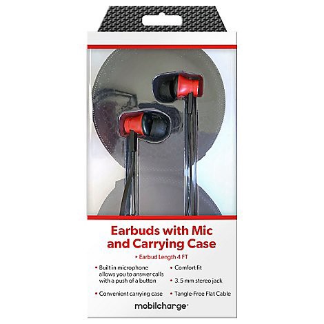 slide 1 of 1, Mobil Ear Buds W/Mic-Black & Carrying Case, 1 ct
