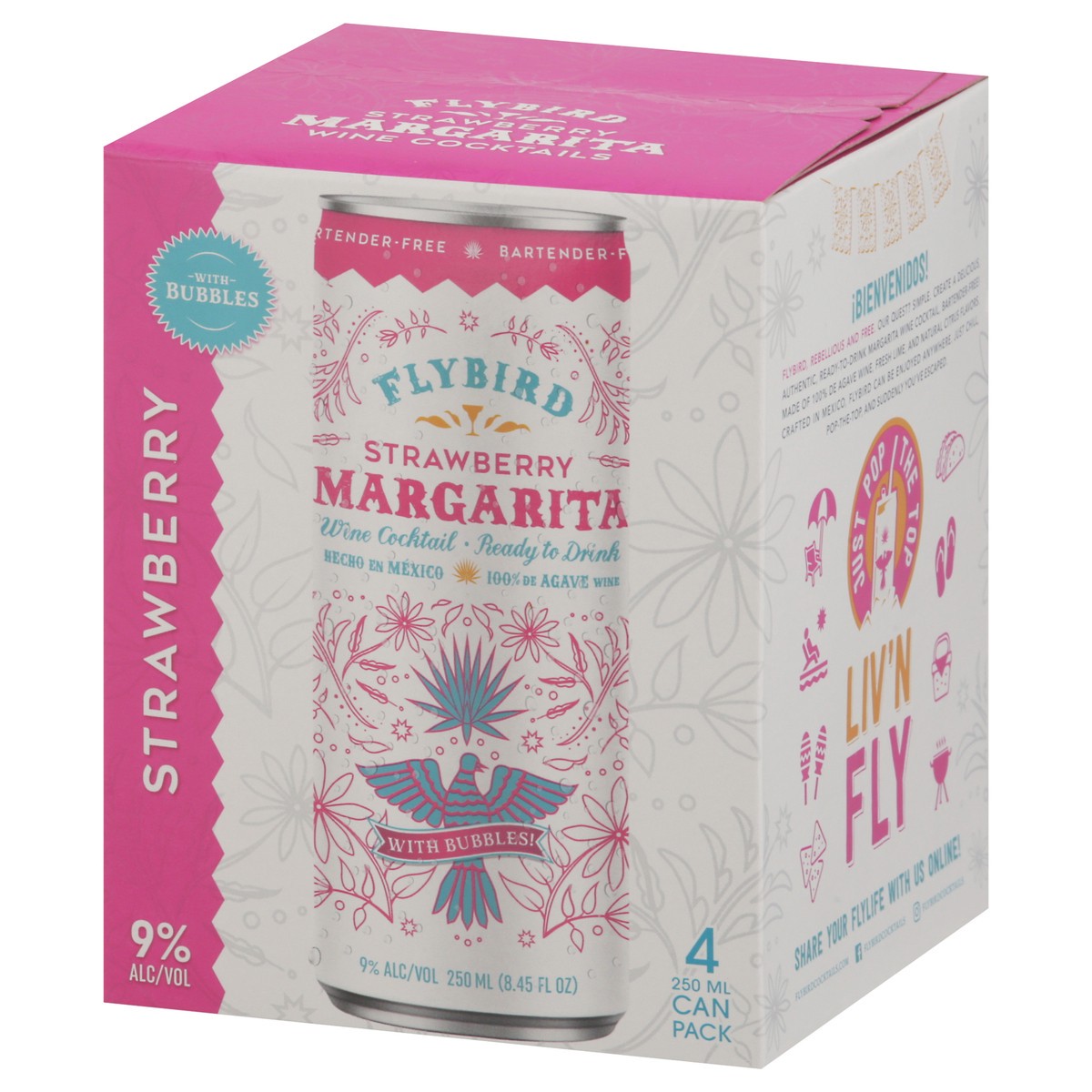 slide 4 of 11, Flybird Margarita Strawberry Wine Cocktail 4 - 250 mL Cans, 1 ct