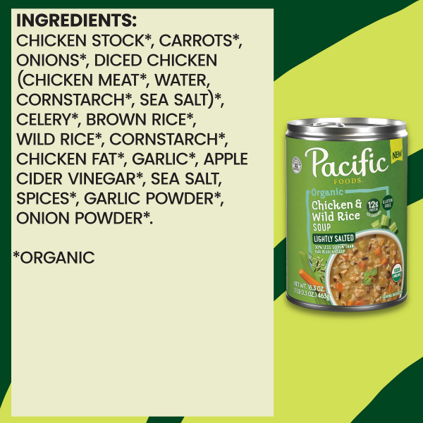slide 2 of 9, Pacific Foods Organic Lightly Salted Chicken and Wild Rice Soup, 16.3 oz