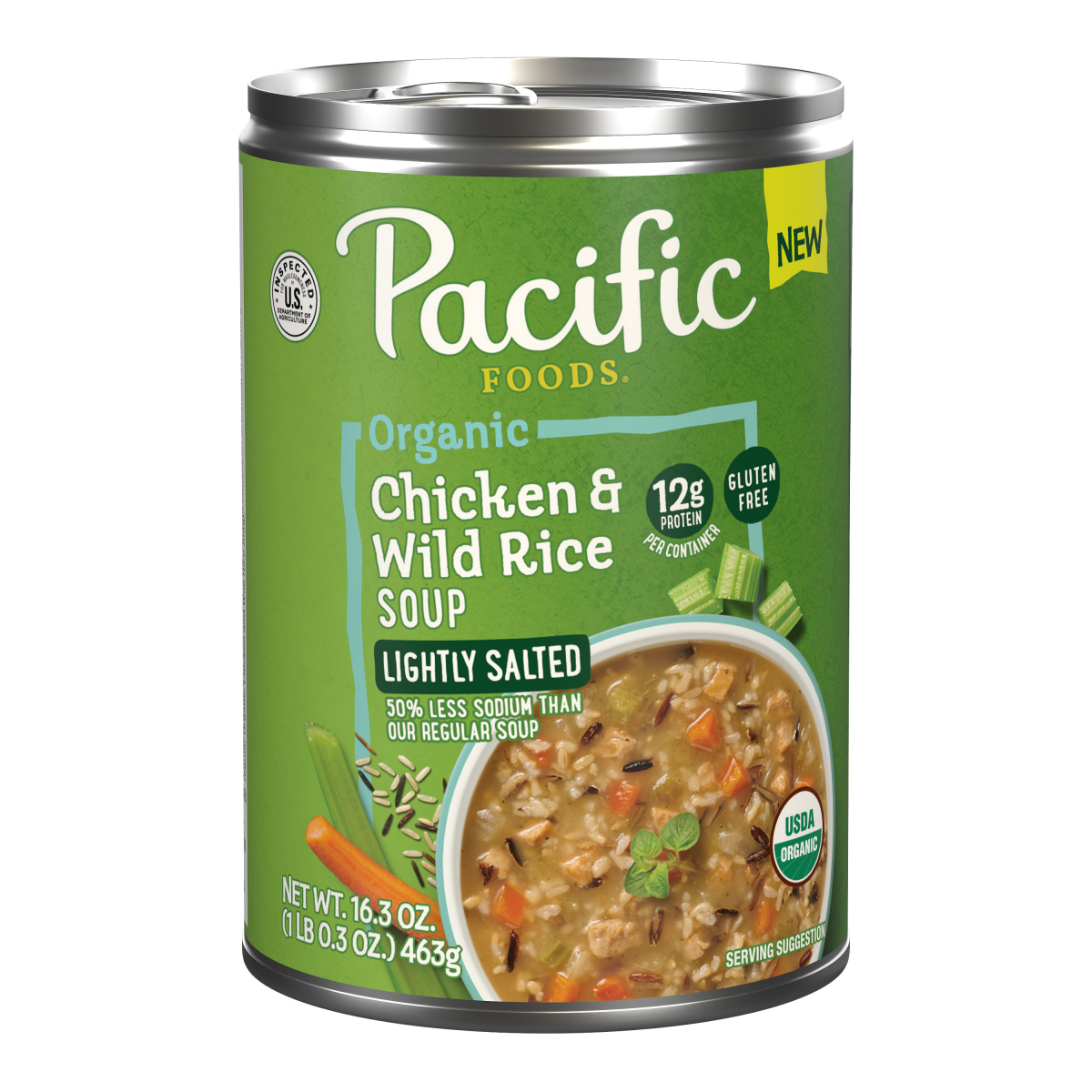 slide 1 of 9, Pacific Foods Organic Lightly Salted Chicken and Wild Rice Soup, 16.3 oz