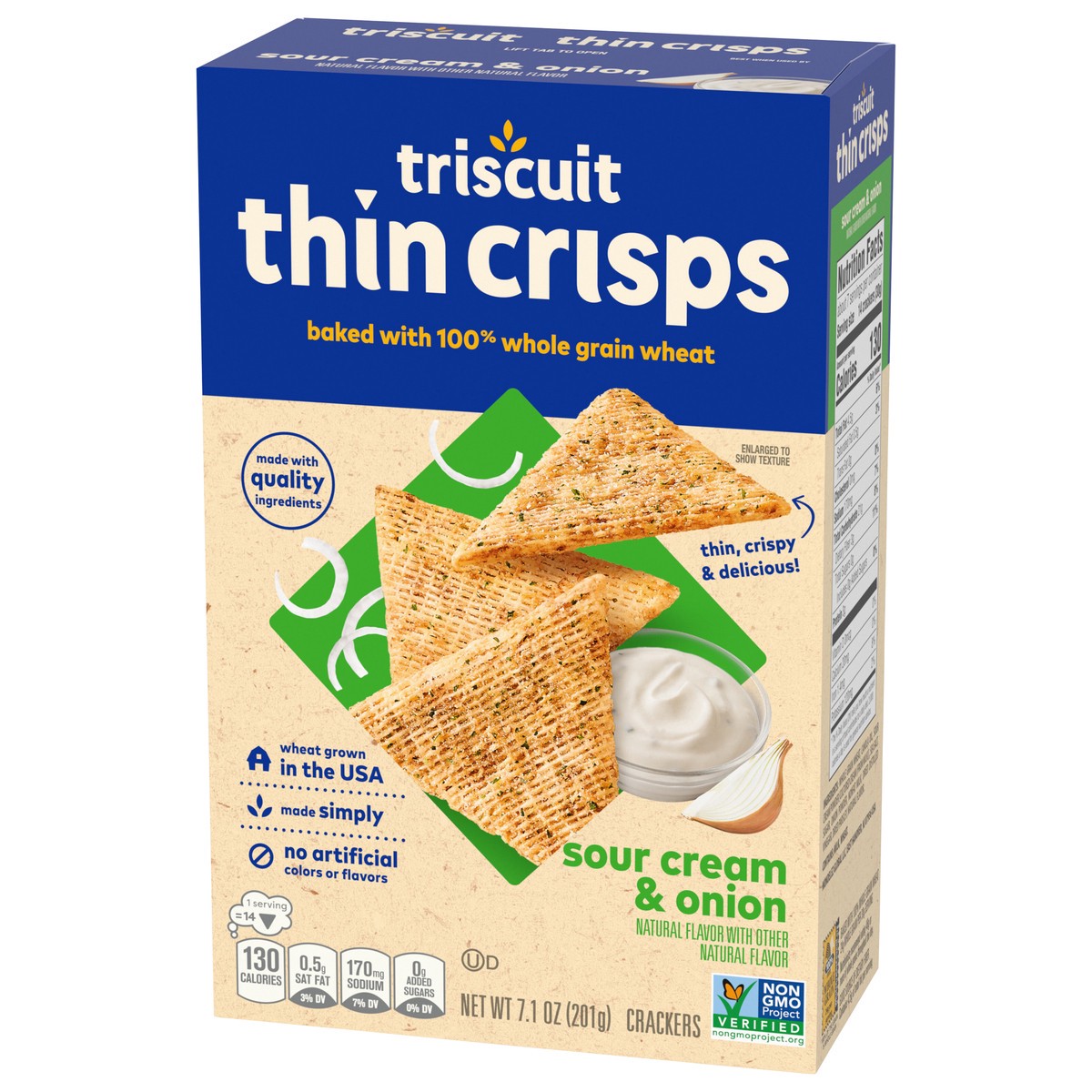 slide 5 of 13, Triscuit Thin Crisps Sour Cream & Onion Whole Grain Wheat Crackers, Lunch Snacks, Snack Crackers, 7.1 oz, 7.1 oz