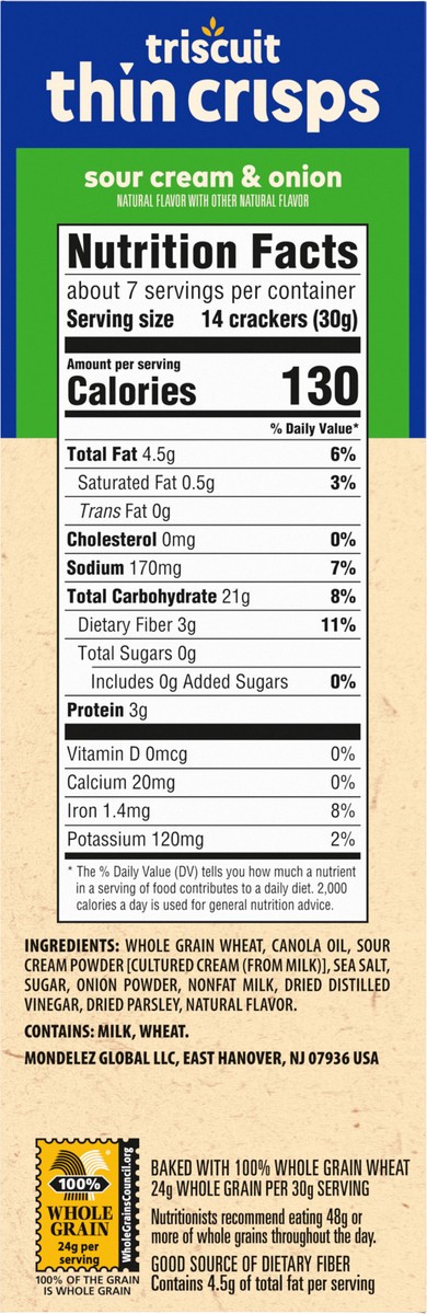 slide 9 of 13, Triscuit Thin Crisps Sour Cream & Onion Whole Grain Wheat Crackers, Lunch Snacks, Snack Crackers, 7.1 oz, 7.1 oz