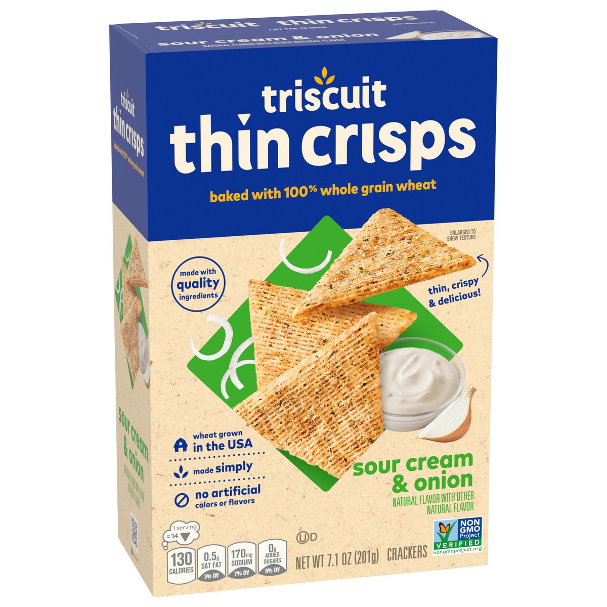 slide 13 of 13, Triscuit Thin Crisps Sour Cream & Onion Whole Grain Wheat Crackers, Lunch Snacks, Snack Crackers, 7.1 oz, 7.1 oz