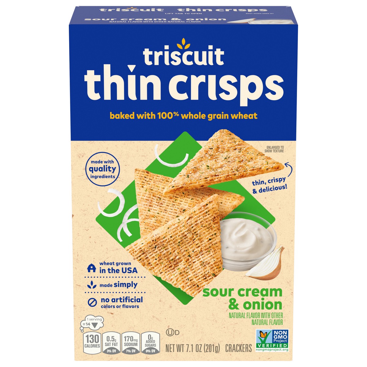slide 1 of 13, Triscuit Thin Crisps Sour Cream & Onion Whole Grain Wheat Crackers, Lunch Snacks, Snack Crackers, 7.1 oz, 7.1 oz