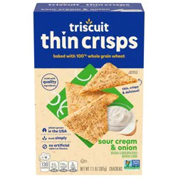 Triscuit Thin Crisps Sour Cream & Onion Whole Grain Wheat Crackers, Lunch Snacks, Snack Crackers, 7.1 oz