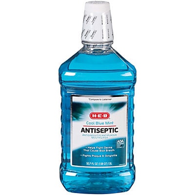 slide 1 of 1, H-E-B Antiseptic Cool Blue Mint Mouth Rinse, 50.7 oz