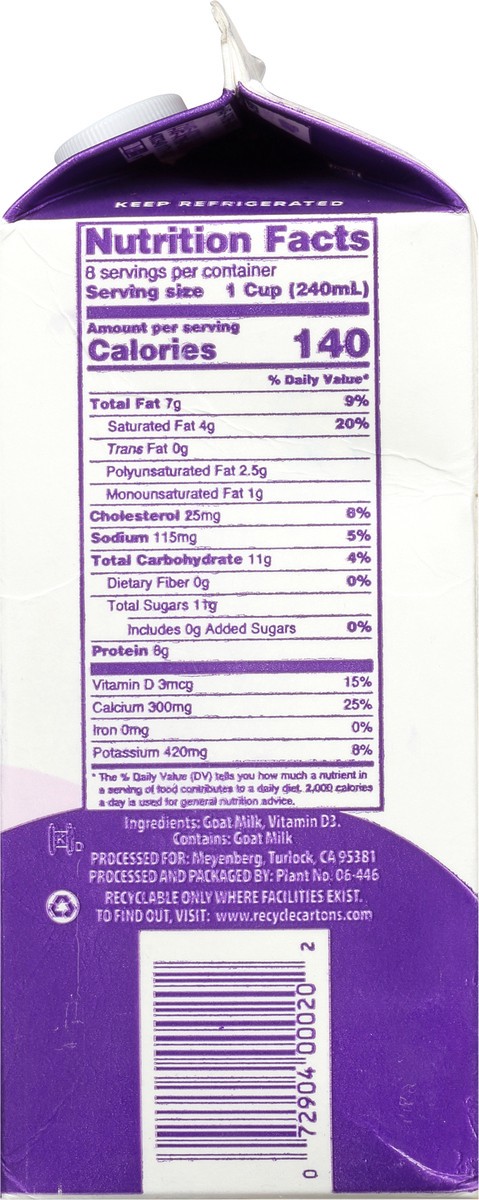 slide 8 of 9, Meyenberg Ultra Pasteurized Whole Goat Milk, 1 qt