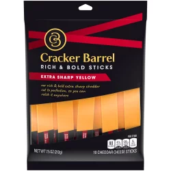 Cracker Barrel Rich & Bold Extra Sharp Yellow Cheddar Cheese Snacks Sticks
