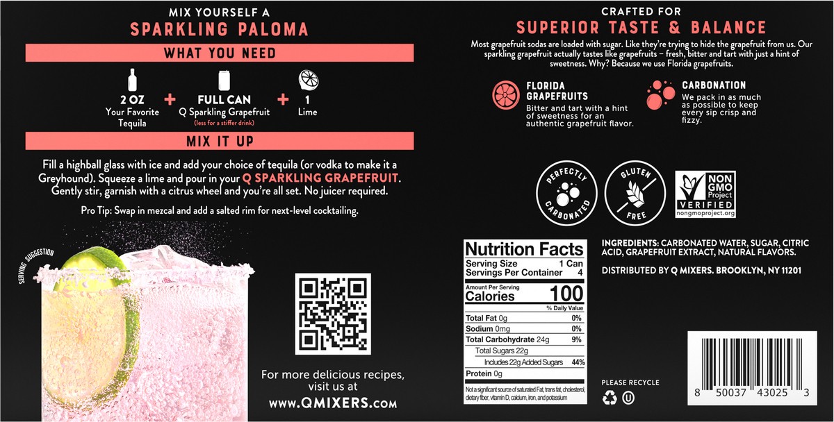slide 8 of 12, Q Mixers Sparkling Grapefruit 8 - 7.5 fl oz Cans, 8 ct