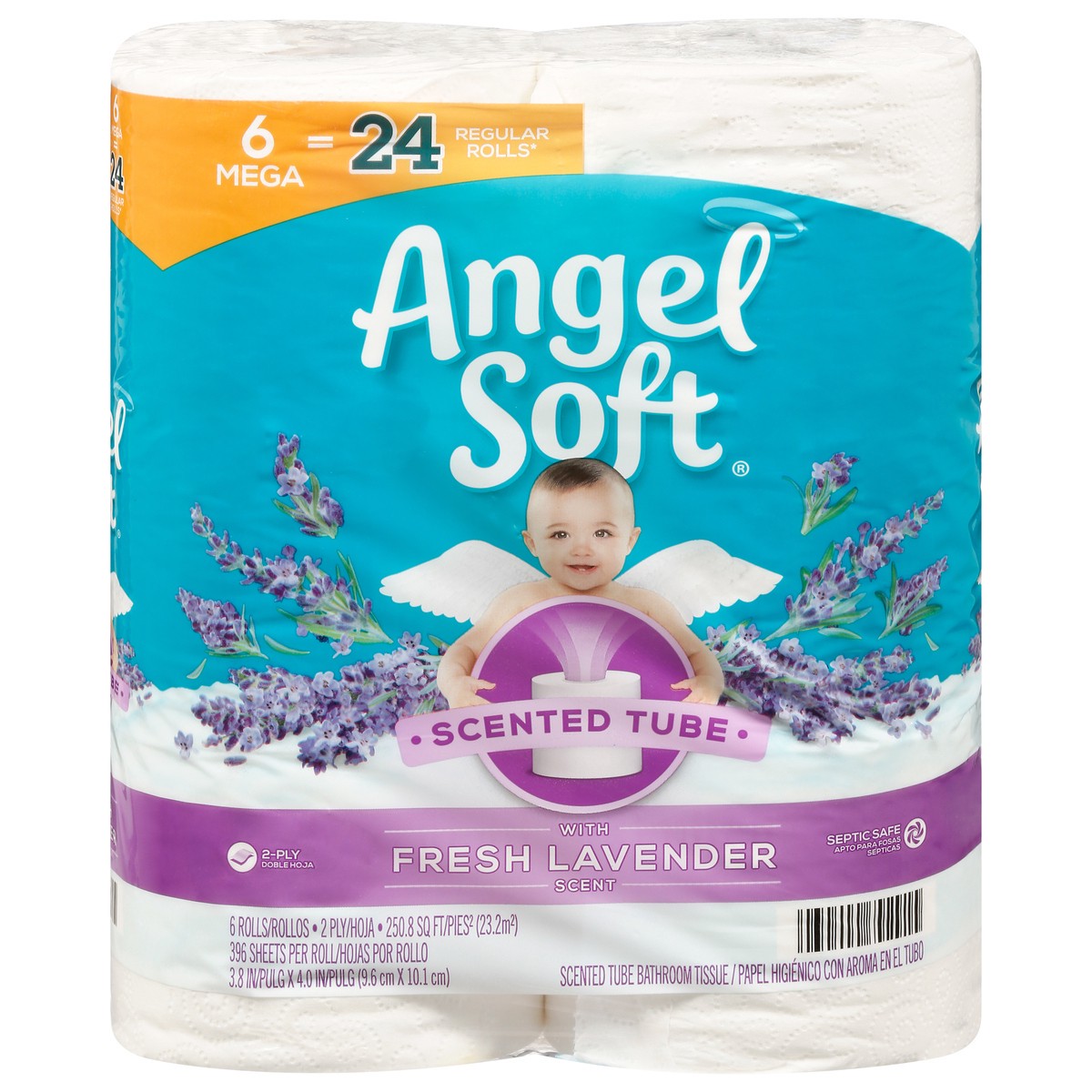 slide 1 of 11, Angel Soft 2-Ply Mega Rolls Scented Tube Fresh Lavender Scent Bathroom Tissue 6 ea, 6 ct